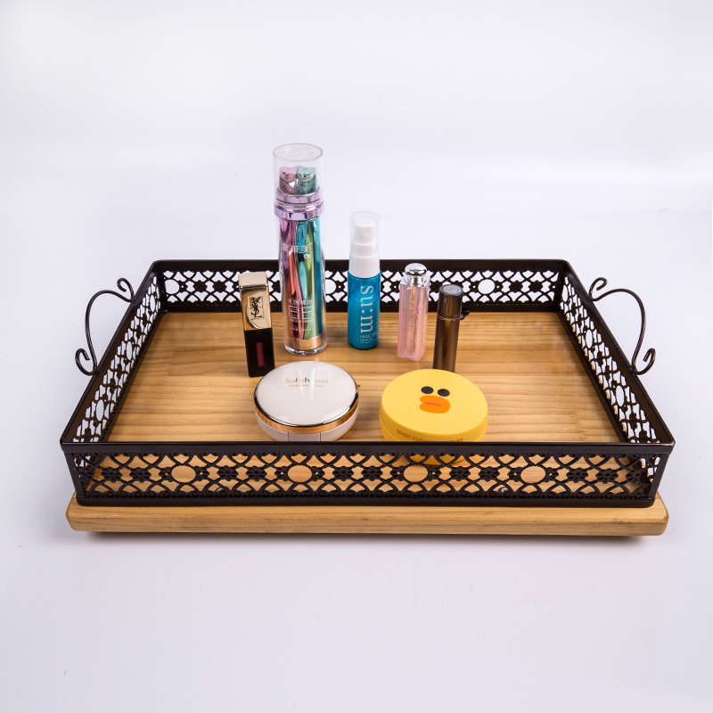 廠家直供歐式鏤空木底沖花托盤收納盤家居用品一件代發